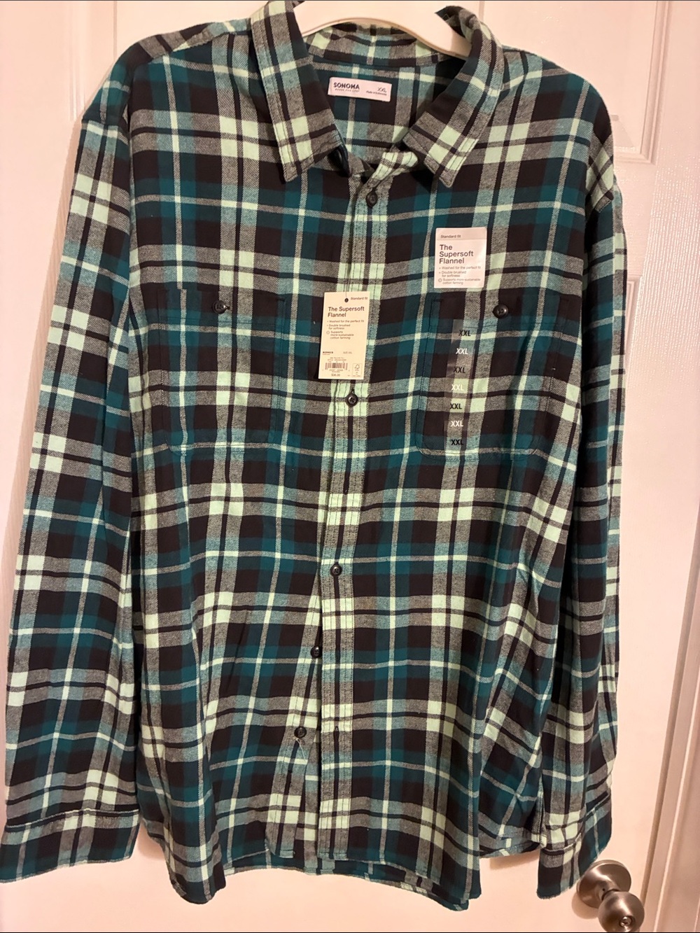 Sonoma Teal & Black Plaid Casual Button-Down Shirt